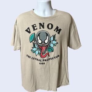 Marvel 2X Venom Lethal Protector Floral Tattoo Graphic Tee Beige